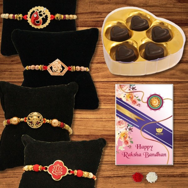 BOGATCHI 5 Heart Chocolate 4 Rakhi Roli Chawal and Greeting Card B | Rakhi Special Chocolates | Rakhi Gift for Sister 